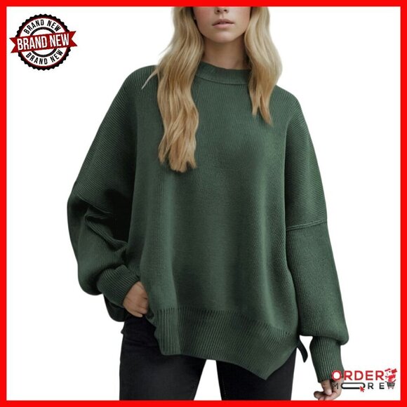 Sweaters - Oversized Slouchy Pullover Sweater Reversible Batwing Sleeves Urban Casual